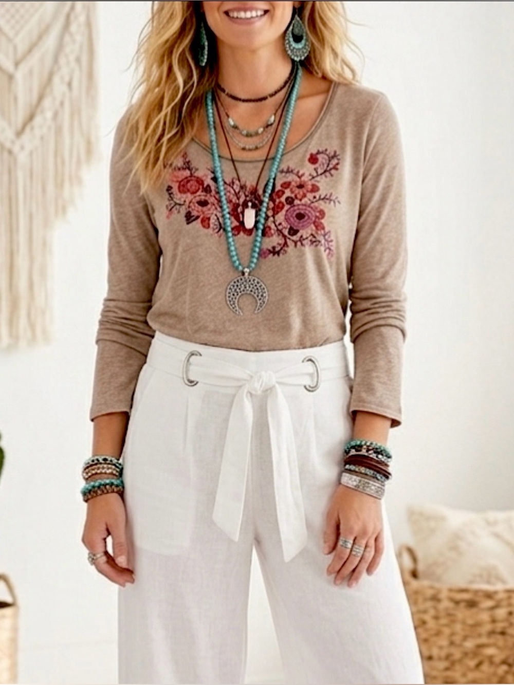 GARNET HILL LONG SLEEVE FLORAL EMBROIDERED TOP S COTTON BLD BOHO FAIRY WHIMSY